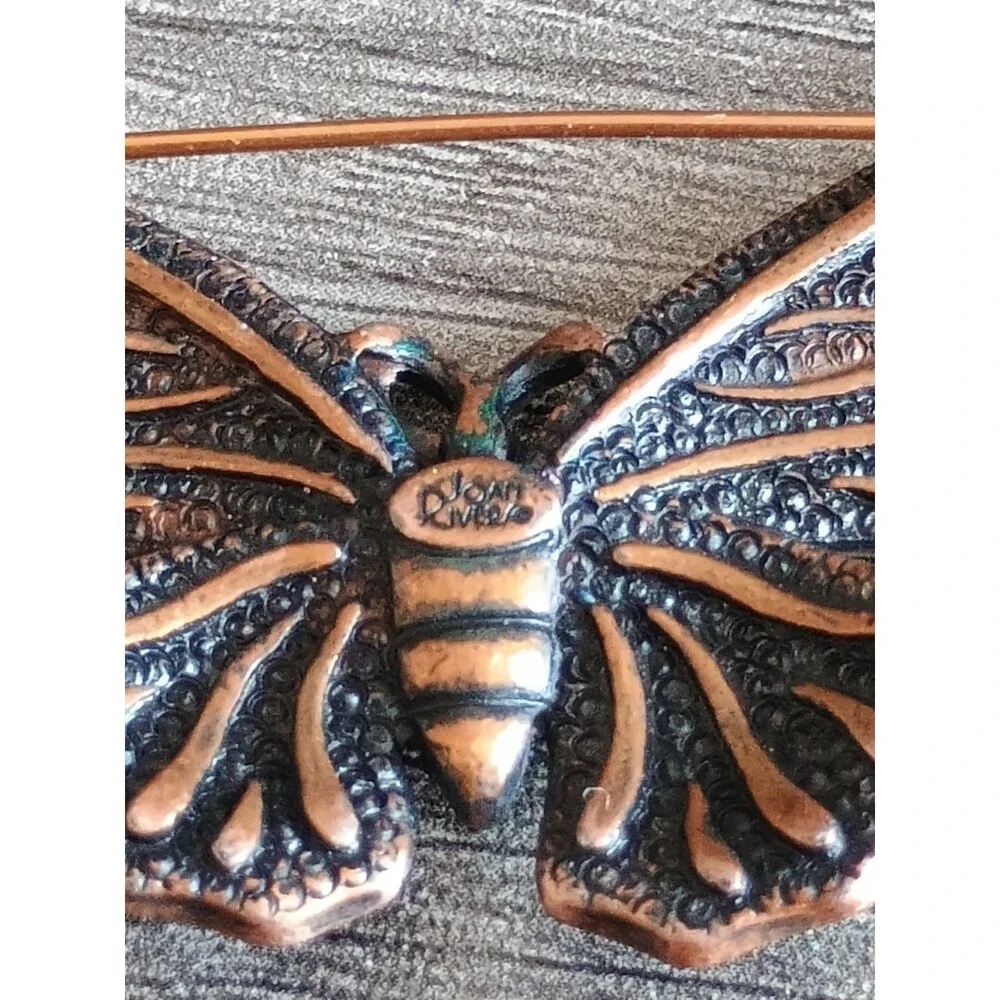 Joan Rivers Butterfly Copper Orange Green Rhinestone Pearlized Enamel Brooch